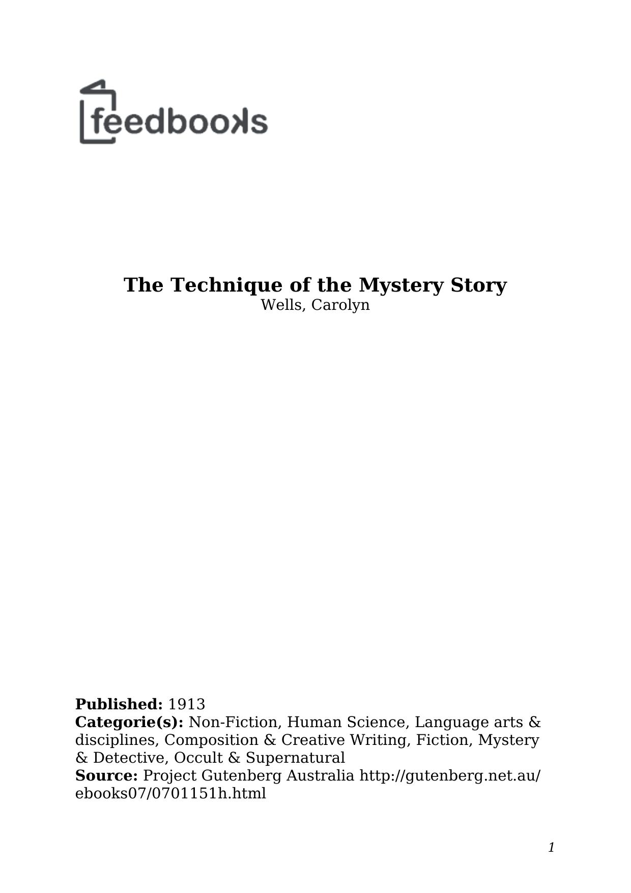The Technique Of The Mystery Story